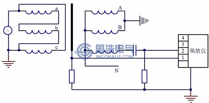 中性點支撐感應加壓(yā)測量起始放(fàng)電電壓接線圖