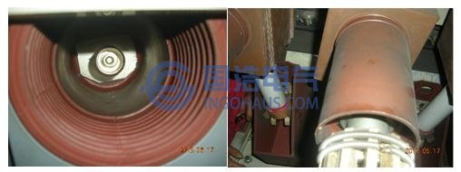 PT觸頭積灰(huī),有放電痕(hén)跡且絕緣橡膠有輕微受潮